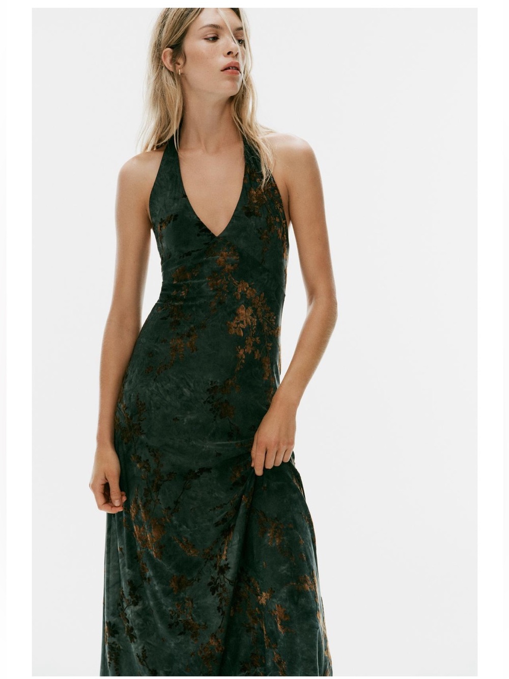 ZARA FLOCKED HALTER MAXI DRESS